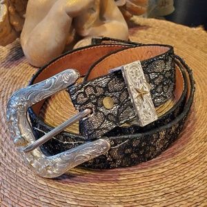 Genuine leather western belt with lace and sparkle